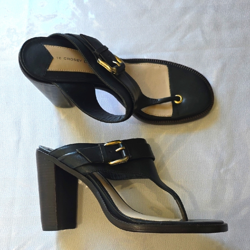 🌸10 Crosby Derek LamBlack Heeled Sandals‎ with Gold Buckle 7